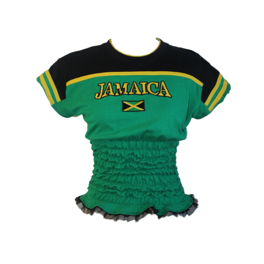 Upcycled Vintage Jamaica Cropped Embroidered  Jersey