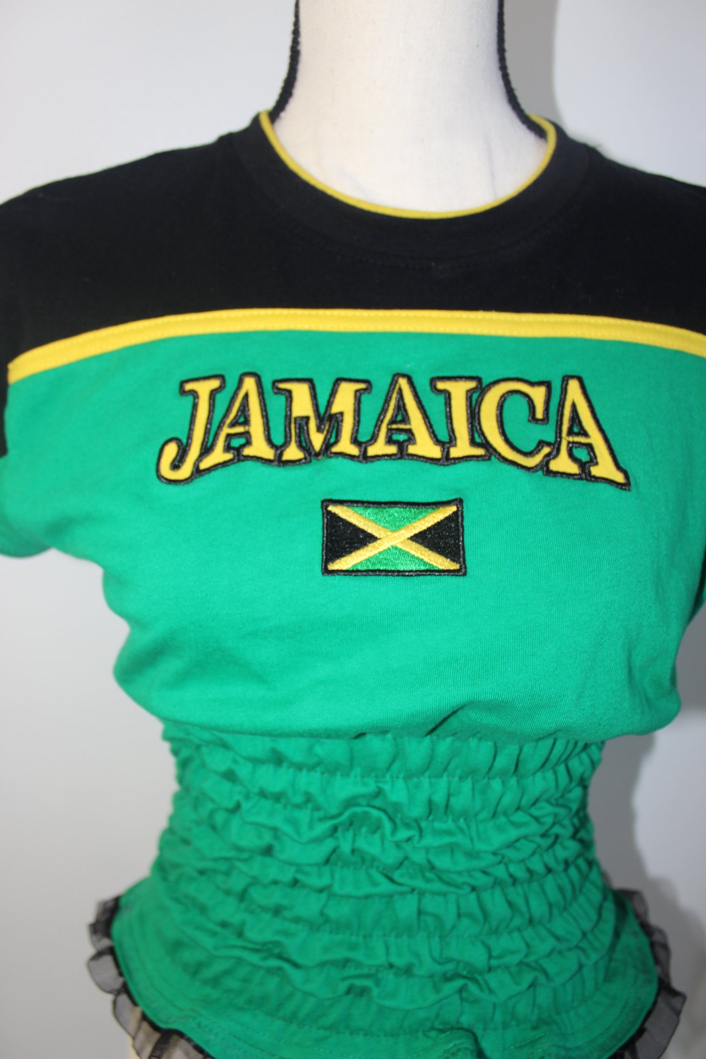 Upcycled Vintage Jamaica Cropped Embroidered  Jersey